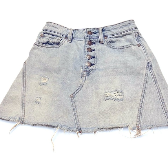 Free People Light Blue Distressed Mini Skirt - Picture 1 of 5